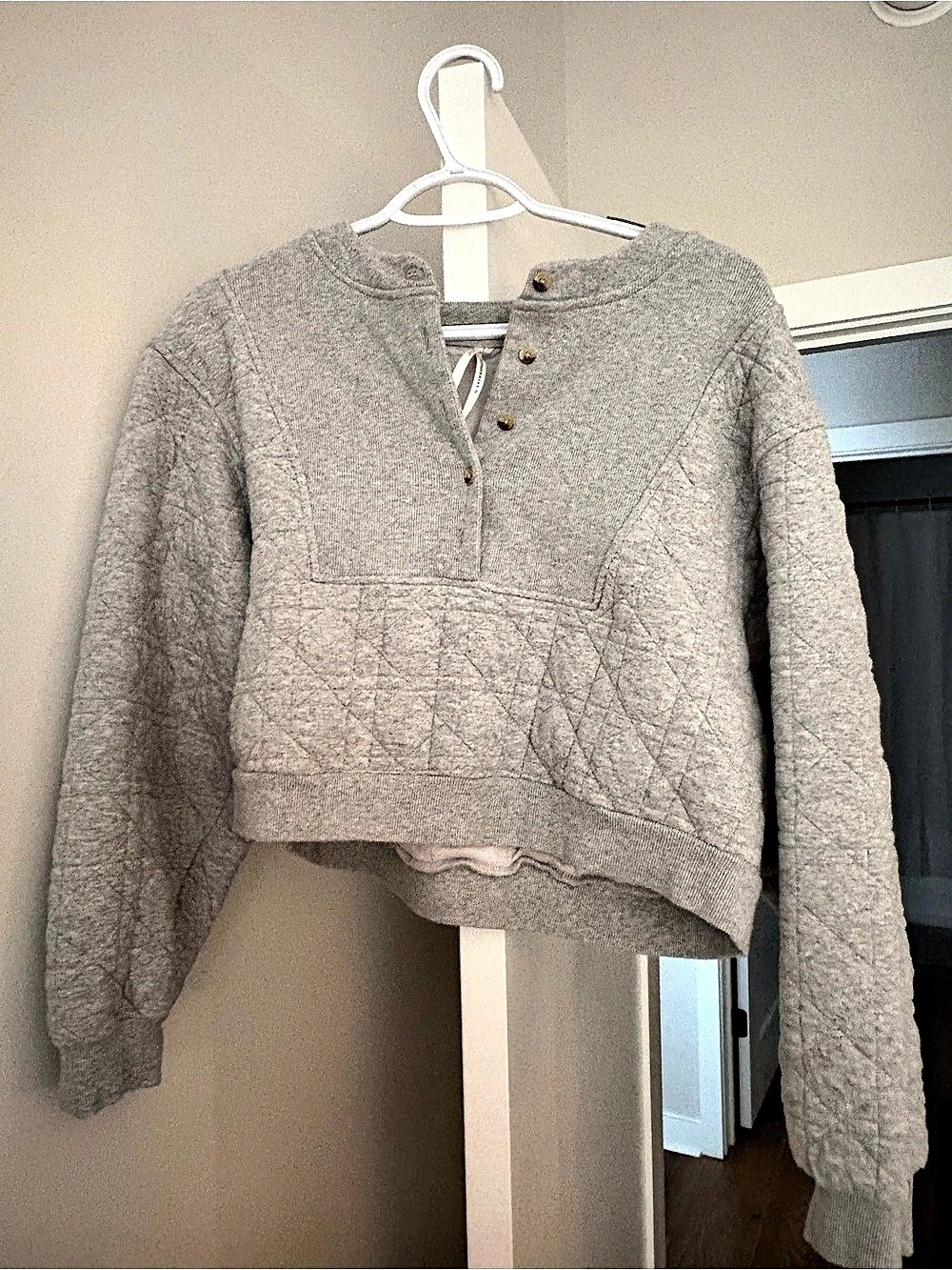 Anthropologie By Anthropologie Quilted Button-Front Top Gray Medium